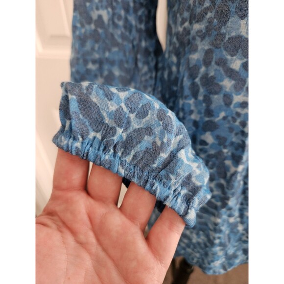 Nanette Lepore Cayman Blue Blouse Long Sleeves Flowy Fabric Nwt Elastic Cuff Med - Picture 6 of 11